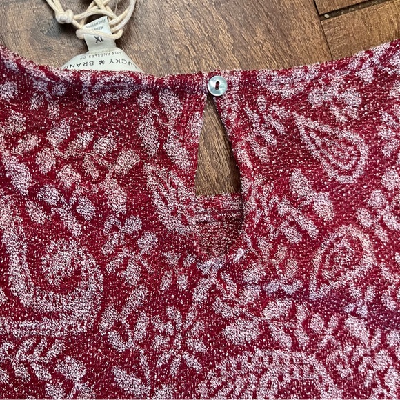 NWT lucky brand high low bell sleeve blouse top shirt women Sz 1X red white - Picture 9 of 10